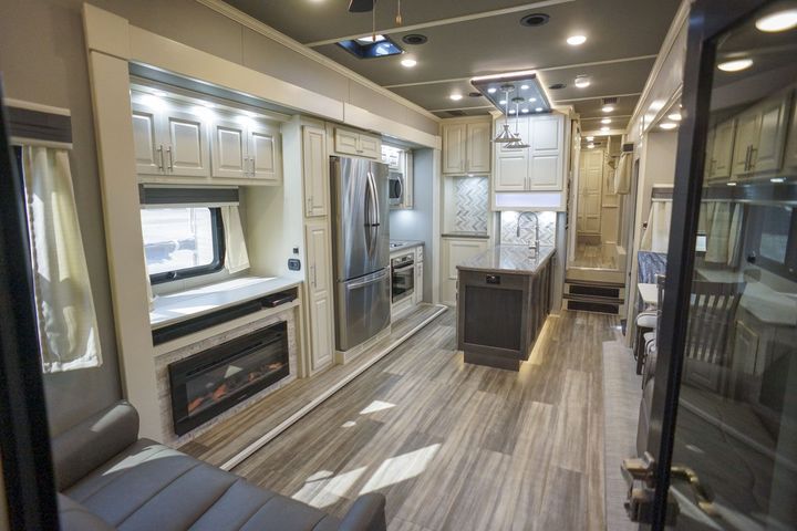 toy hauler fifth wheel living room 45FB